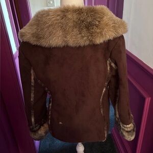 Brown Faux Fur Trimmed Women's Jacket